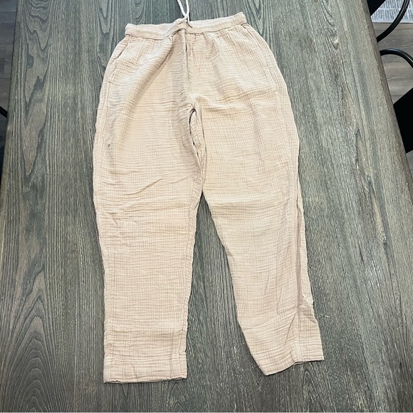 Lou & Grey Pants - Lou & Grey Cotton Gauze Ankle Pants Straight Leg Drawstring  Pull On Cream M